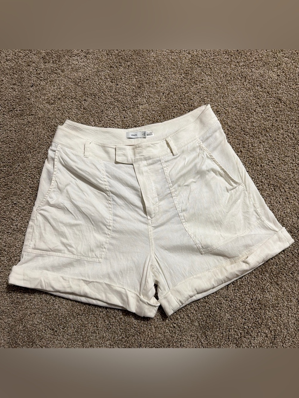 Vince Cream Linen-Blend High-Rise Bermuda Shorts